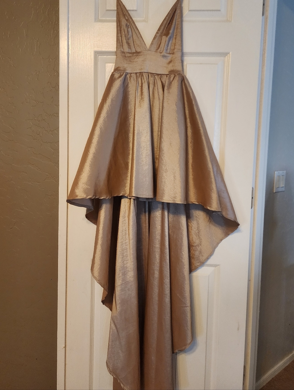 Windsor Metallic Gold High-Low Satin Dress
